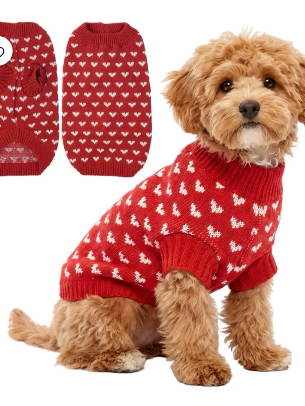Cozy Red Heart Knit Small Dog Sweater - Pet Apparel NWOT